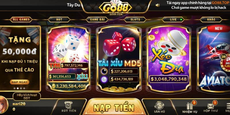 Khám phá sảnh game xóc đĩa tại Go88